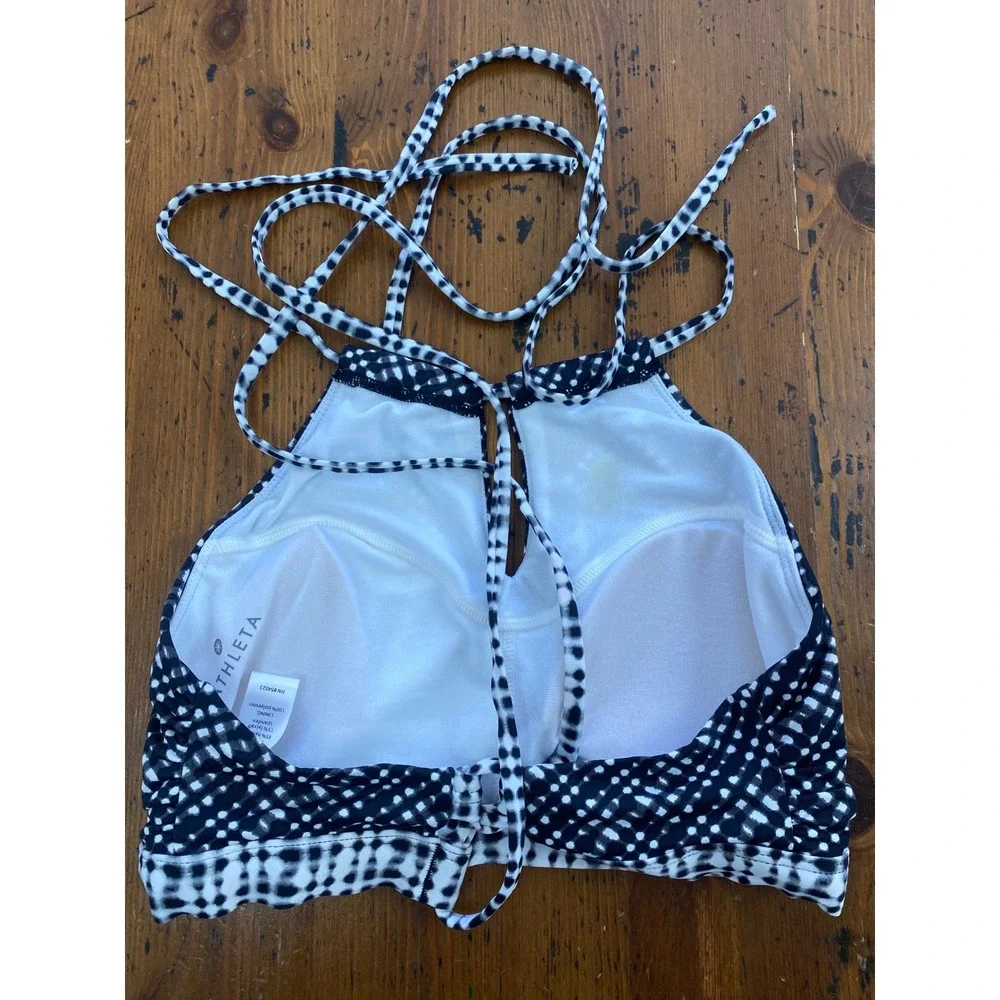 Athleta Halter Neck Keyhole Swimsuit Top Black White Dotted‎ Print Size S